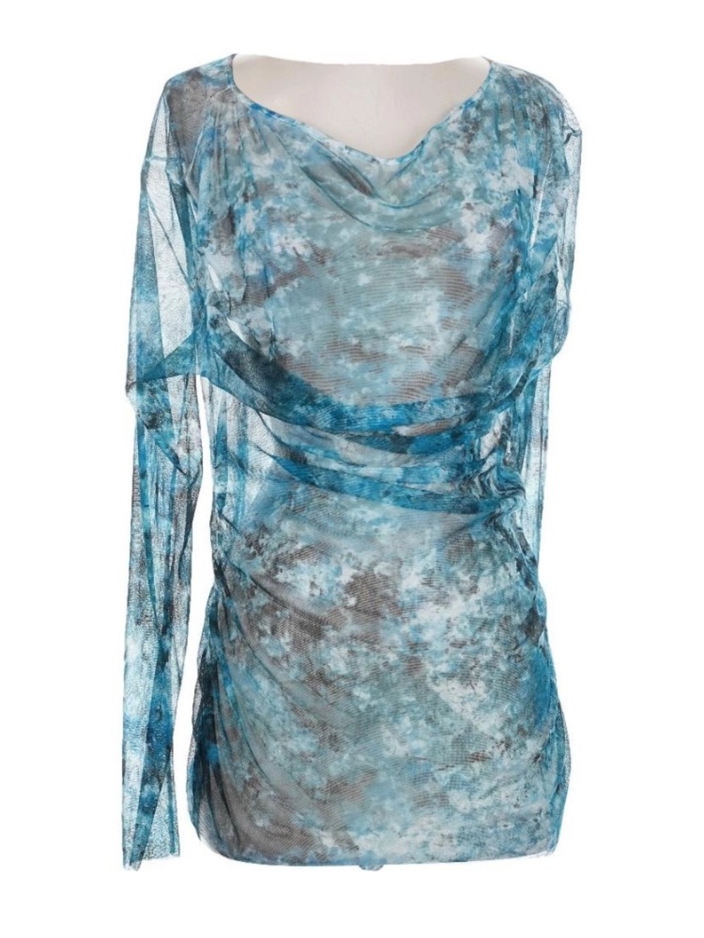 Avant Toi 100% Silk Sheer Mesh Tunic Top XS–L Draped Stretch Blue Boho Luxury